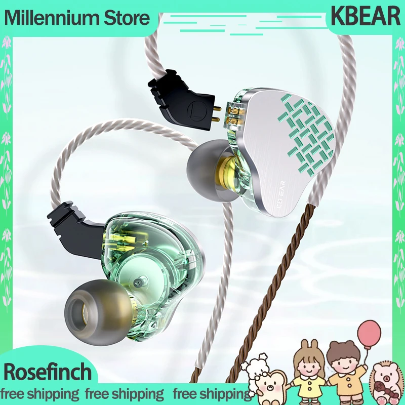 KBEAR Rosefinch Earphones Surround Ear Wired Headphones Dynamic Unit HIFI Music Earbud In-Ear Custom CNC Office Gaming Earphones