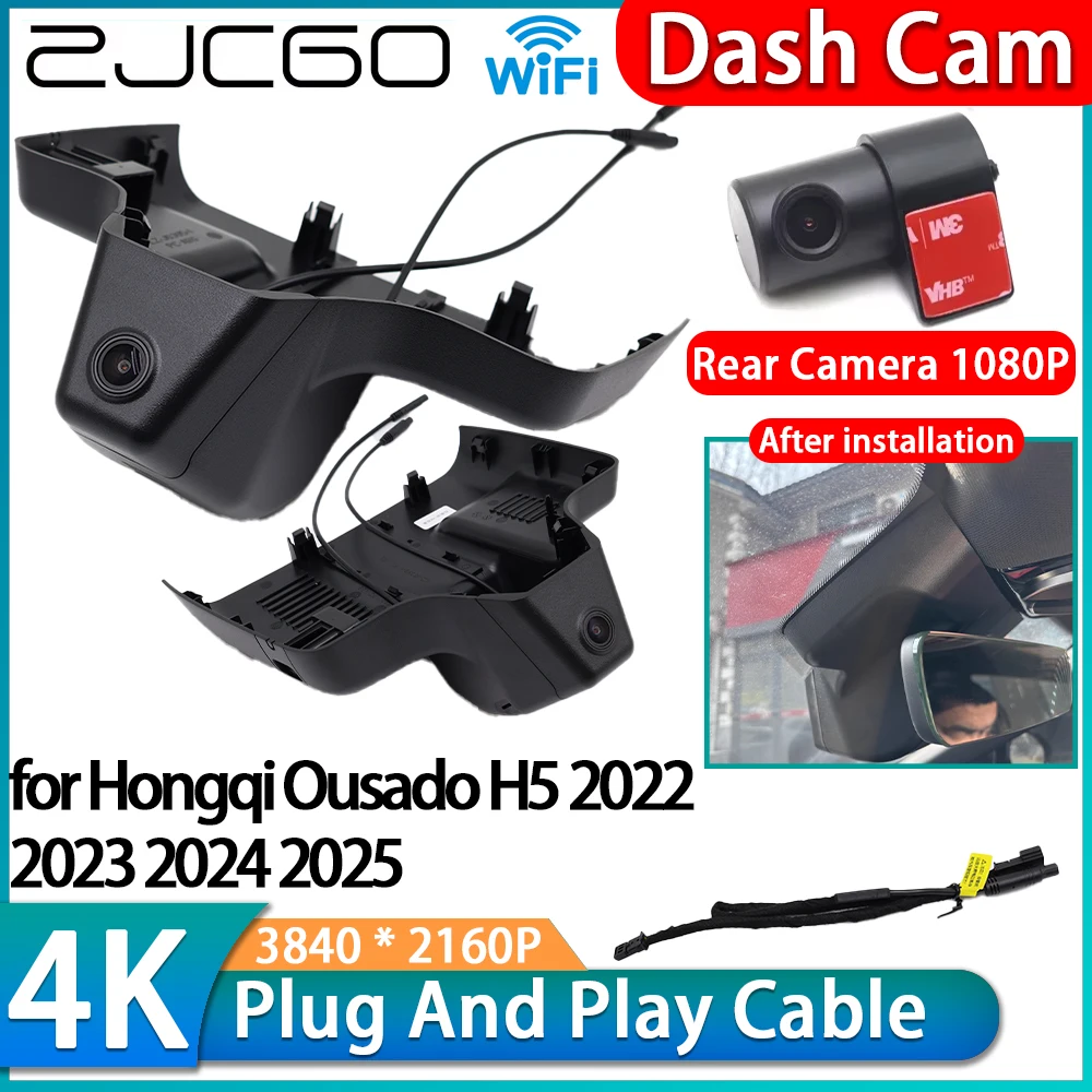 ZJCGO for Hongqi Ousado H5 2022 2023 2024 2025 4K Wifi Car DVR Dash Cam Front Rear Camera Night Vision Video Recorder Lens