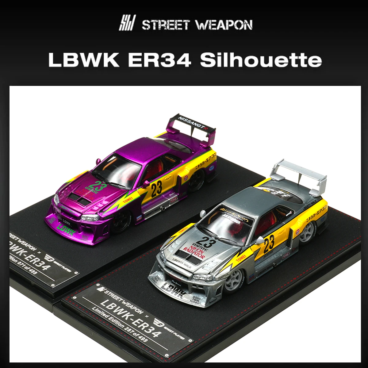 

SW In Stock 1:64 LBWK ER34 Chrome Purple Openable Hood Diecast Diorama Car Model Collection Street W64pon Warrior