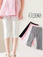 4 Pairs of Baby Girls Solid Color Fifth Pants, Fashion Cute Soft Elastic Waists Children's Leggings, Shorts for 1-16 Years Infants