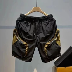 Amerikaanse Stijl Zomer Elastische Taille Trekkoord Zak Sneldrogende Contrast Kleur Trend Wijde Pijpen Knielengte Shorts