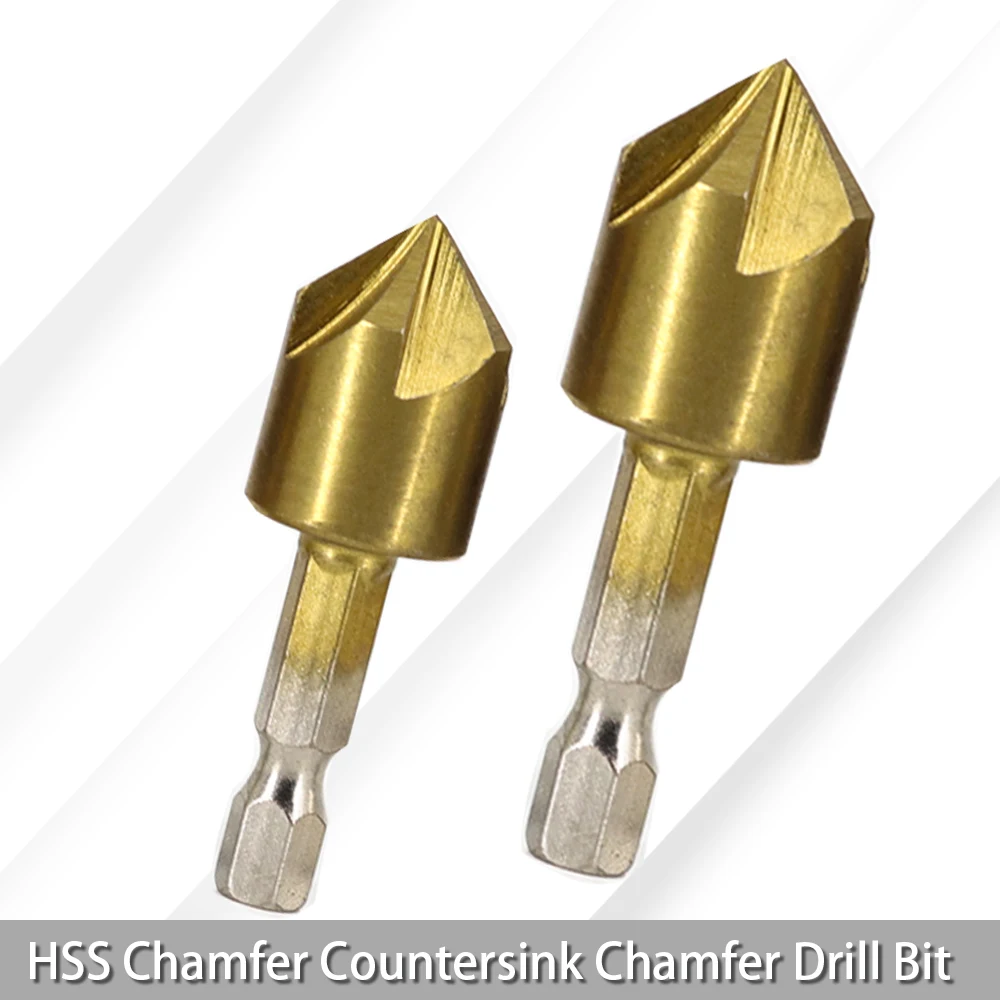 3/6Pcs HSS Chamfer Countersink Chamfer Drill Bit 90 Degree 1/4\