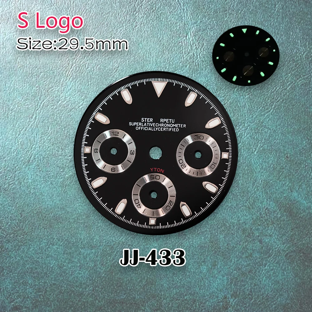 29.5mm S Logo New Panda Meteorite Blue Dial Fit VK63 Movement Green Luminous High Quality Watch Modification Accessories - view 6