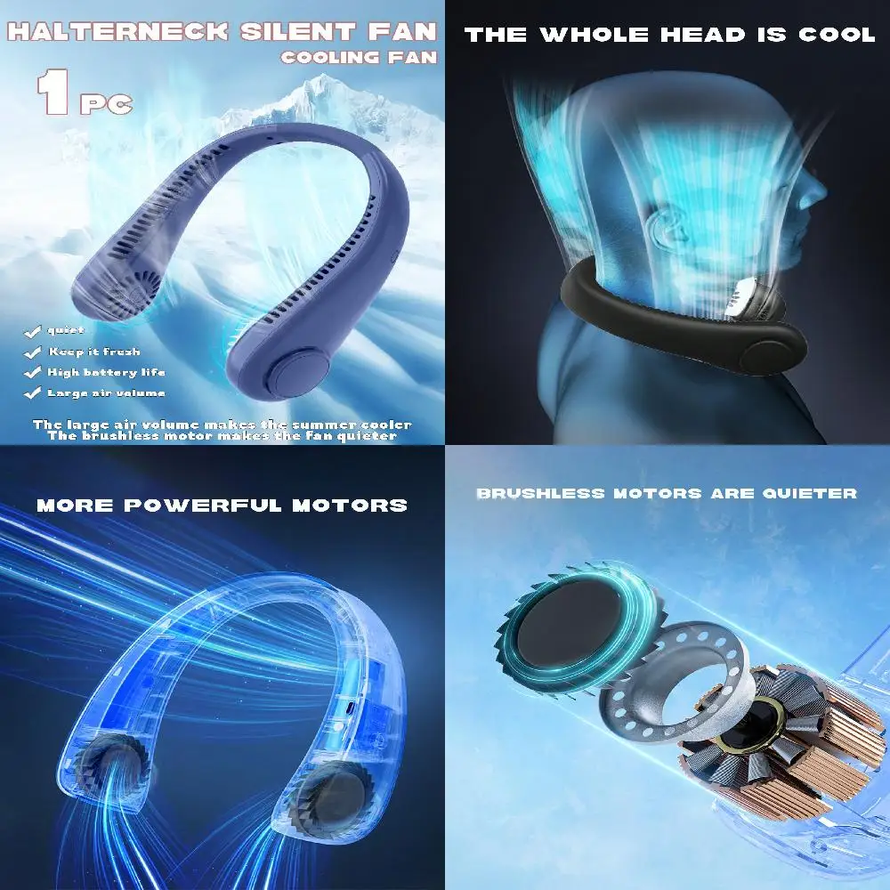 พัดลมคอพกพา 1 ชิ้น, พัดลมส่วนตัวไร้ใบพัดแบบแฮนด์ฟรี, ชาร์จใหม่ได้, การออกแบบหูฟัง, ความเร็ว 3 ระดับสําหรับผู้หญิงผู้ชาย