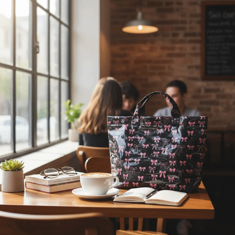 Fashionable Shiny Surface Tote Bag Waterproof Lightweight Beach Bag Large Capacity Waterproof Tote Work Commute
