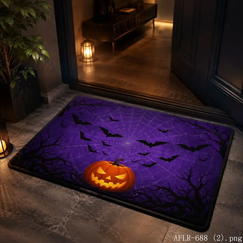 VIKAMA Halloween Pumpkin Spider Skeleton Bat Door Mat Gothic Non Slip Entry Rug Home Decor Floor Mat
