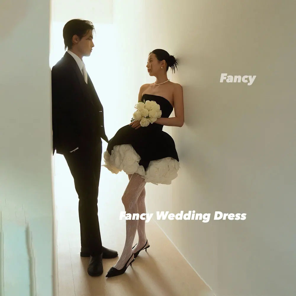 Fancy High Quality Rose Wedding Dress A Line Strapless Bridal Gown Mini Short Sleeveless Birthday Party Dresses Customized