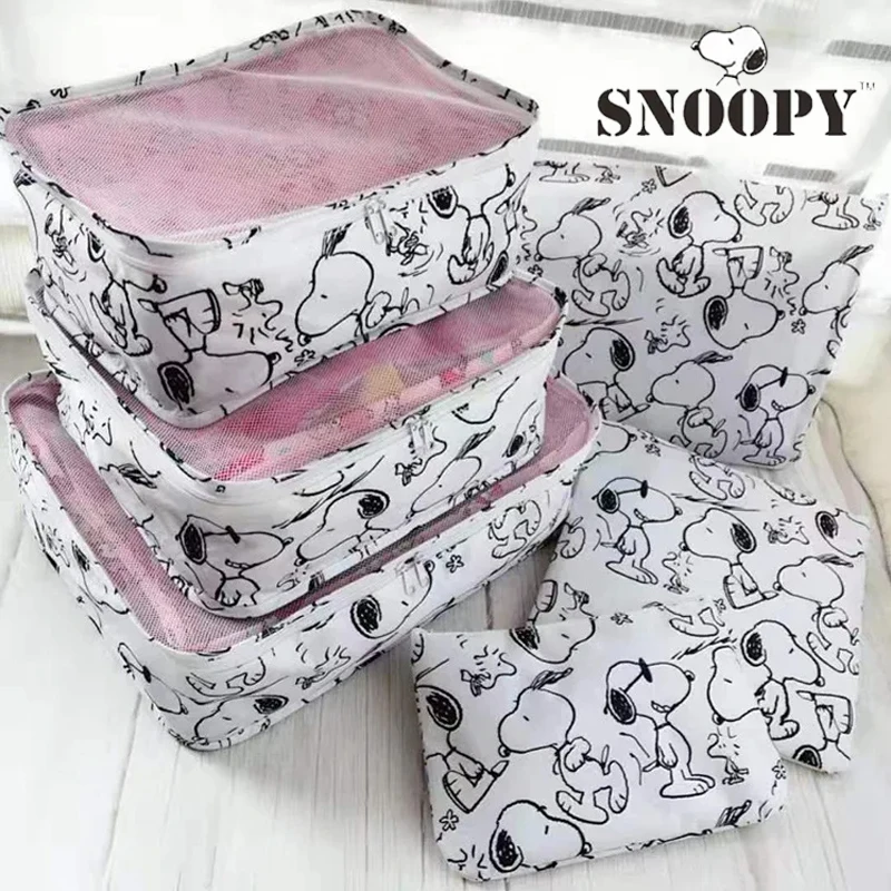 6pcs Snoopy Cartoon Travel Storage Bag Set di immagazzinaggio dei vestiti borsa da viaggio impermeabile borsa da viaggio portamonete Organizer borsa