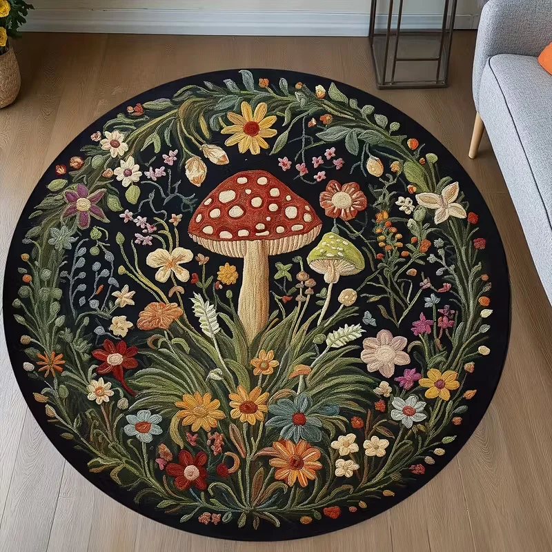 Pink Retro Sunburst Outdoor Round Rug Geometric Sun Ray Print Non Slip Carpet Patio Garden Balcony Poolside Summer Decor
