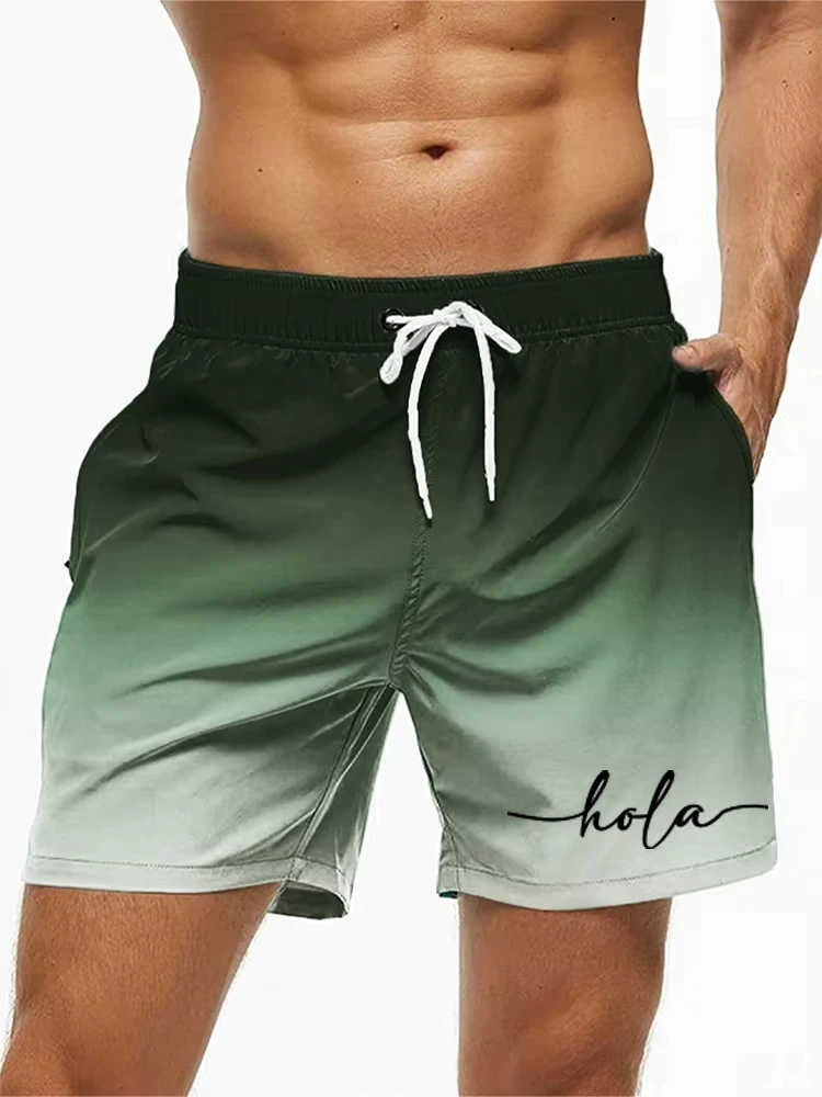 3D-Druck-Buchstaben-Design, Herren-Druck-Shorts, Sommer-Herren-Badehose, elastische Taille, „Hola“ Graphics, atmungsaktive Damen-Schwimm-Kind-Shorts