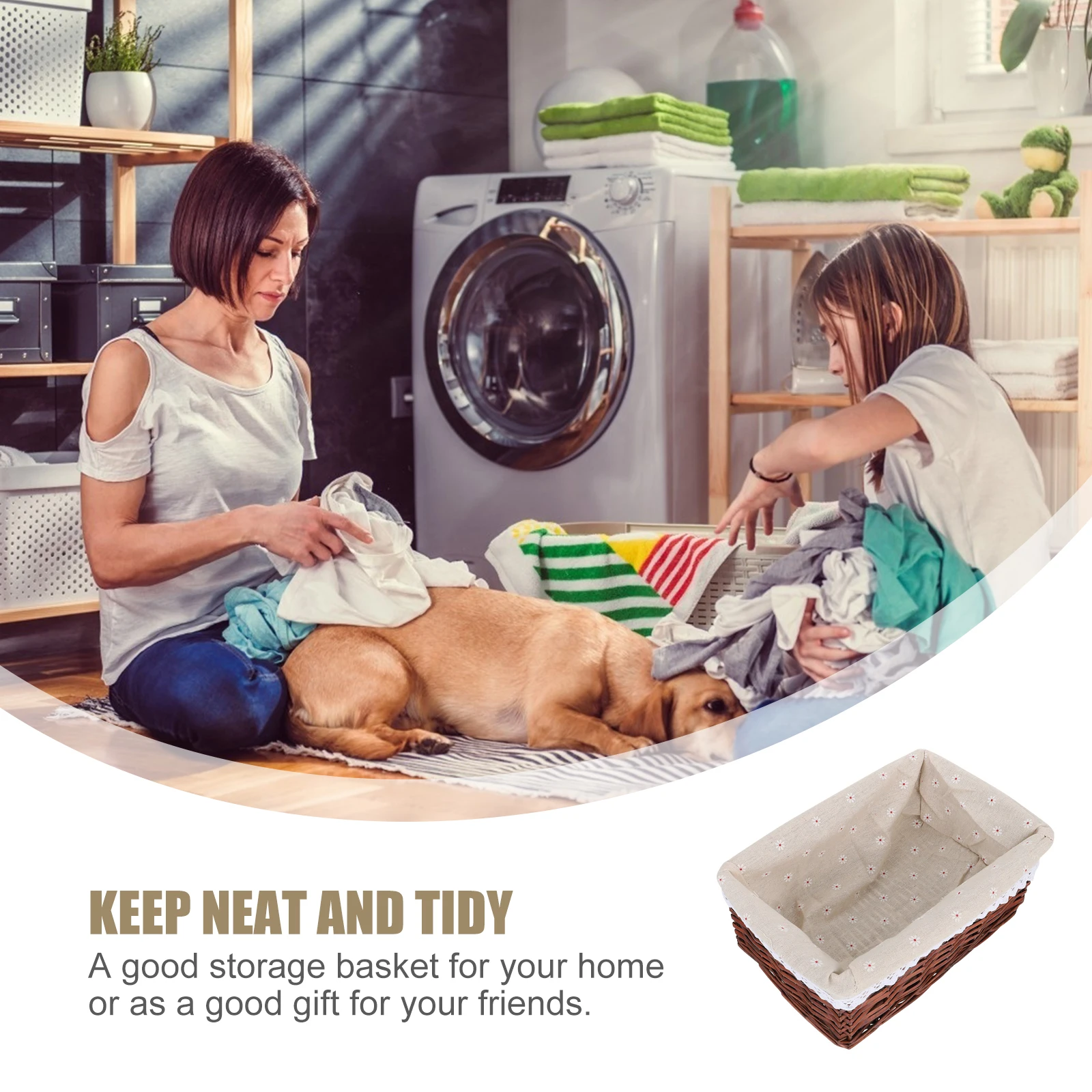 

Wicker Storage Large Capacity Laundry Basket For Clothes Kitchen Sorting Basket Home Organizer 30*20*12Cm Brown