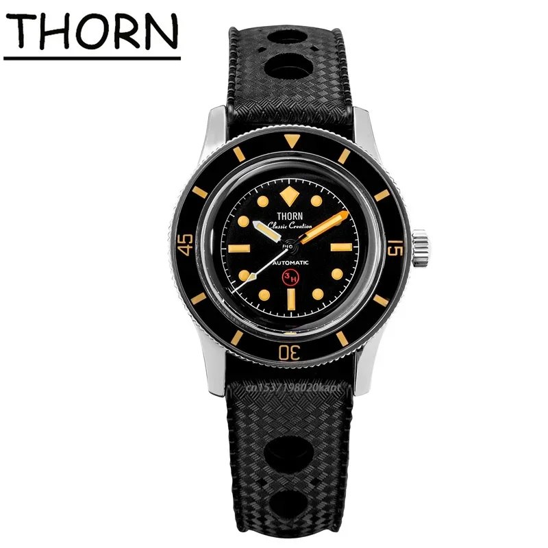 Thorn T008 Watch 50-Fathoms Titanium Vintage Men Watches PT5000 Mechanical Movement Sapphire Luminous  38mm Diver Wristwatch