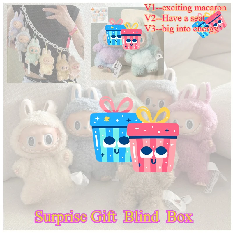 

2025NEW The Monster Big Into Energy exciting macaron Series Vinyl Doll Fun Blind Box Keychain Pendant Collection Birthday Gifts