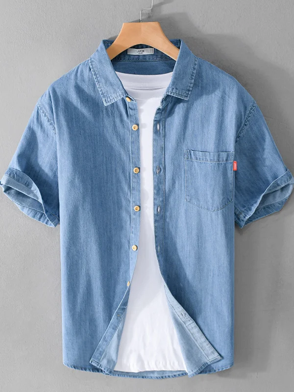 

Summer 2025 Men's Casual Square Collar ort Sve irt Versatile Youth Faion Pure Color Simple High-End Tagkita irt