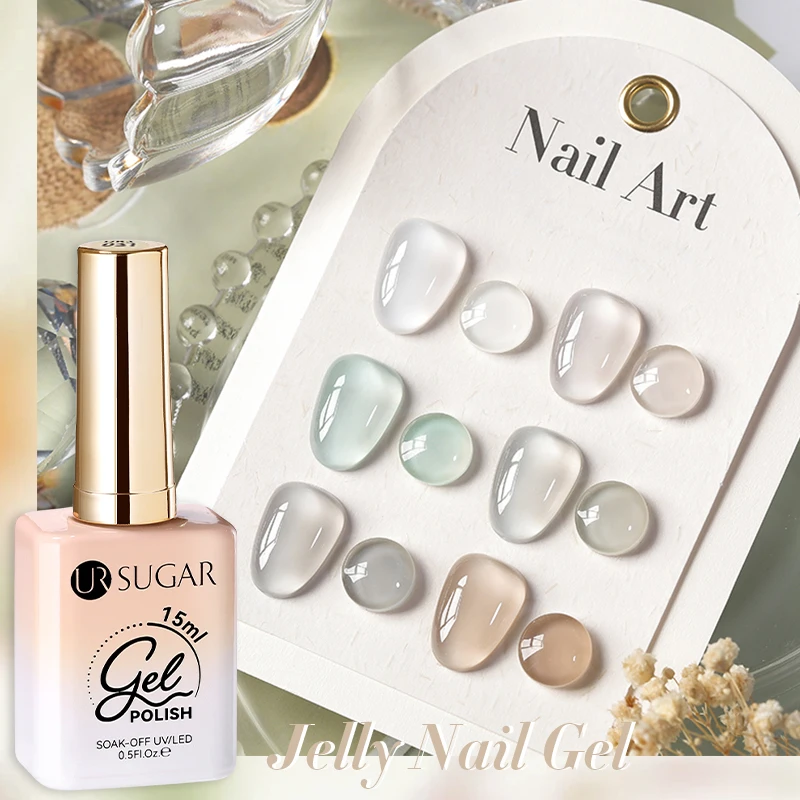 

UR SUGAR 15ml Clear Green Transparent Gel Nail Polish Milky Jelly White Color UV Soak Off Gel Varnish Semi Permanent Need UV