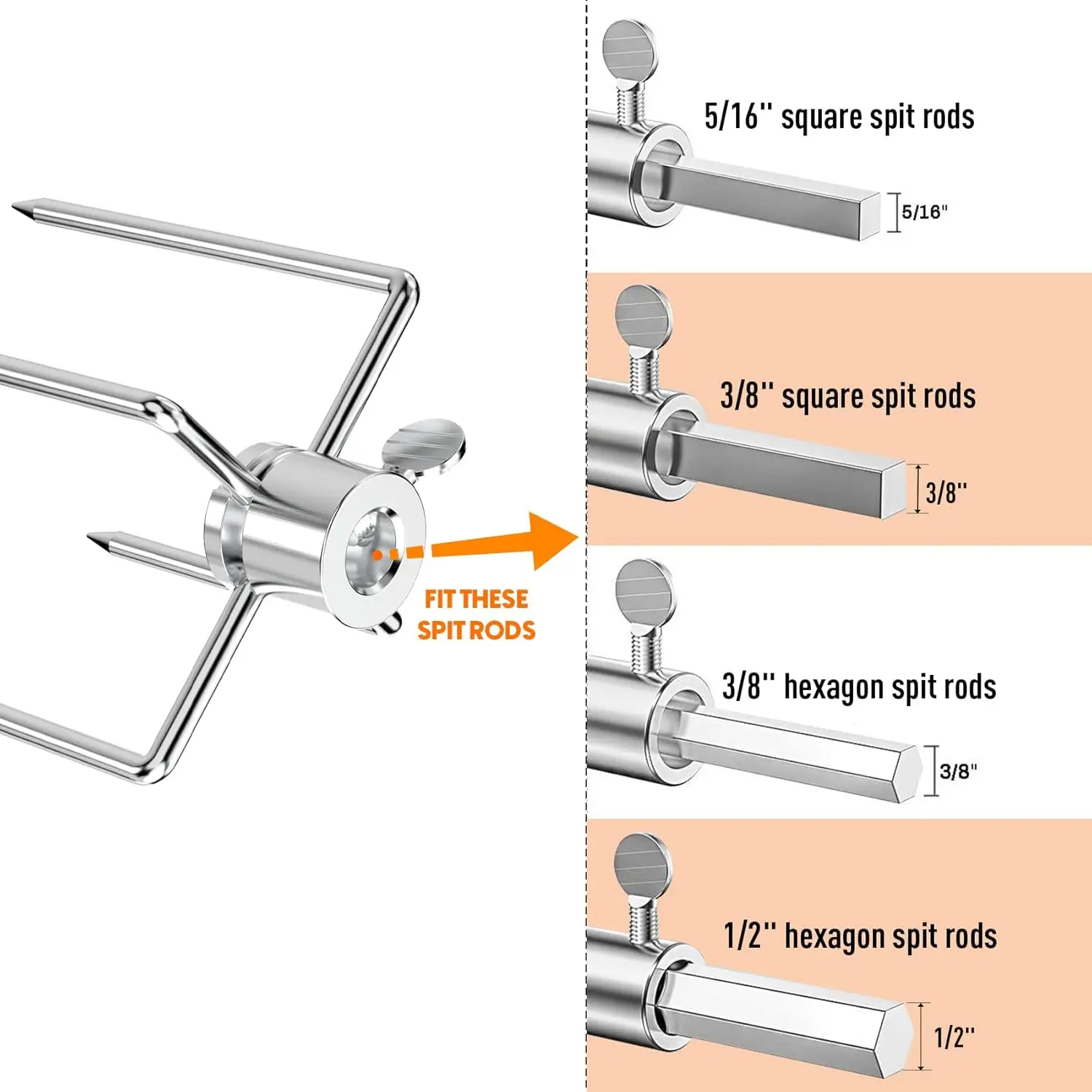 2/4 Pronged Rotisserie Fork 304 Stainless Steel BBQ Spit Holder Fits 1/2 3/8 5/16 Inch Rods Grills Chicken Roast Outdoor Cook