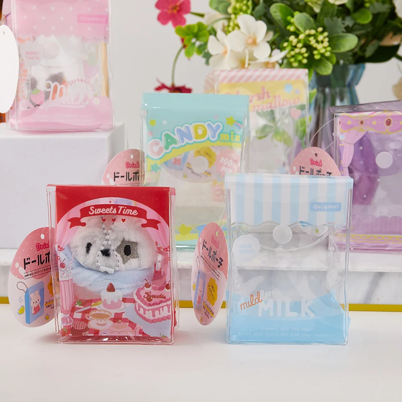 Cute Mini Plush Toy Storage Bag Kawaii Doll PVC Transparent Display Bag Color Goody Bag Portable Kids Toys Gift For Girls