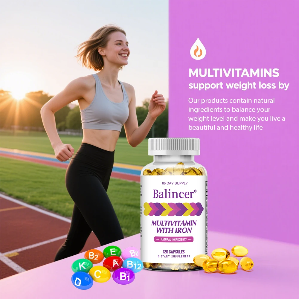 Multivitamin Capsules, Complete Daily Nutrition with Iron, Biotin, Zinc, D3 K, Hair Skin Nails Immune Hormone Support, Non-GMO