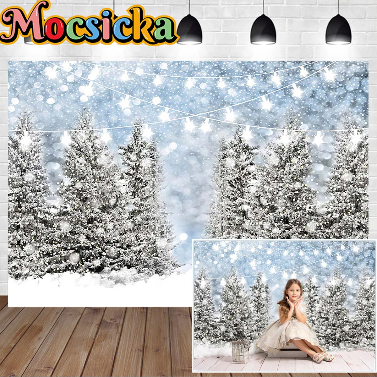 

Зимний Серебряный Снежинка декоративный фон для студийной фотографии Рождественская елка лесные огни Блестящий Фон детская фотозона