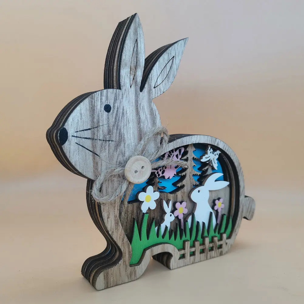 

Luminous Wooden Easter Rabbit Decoration Hollow Cute Festival Party Home Ornament Holiday Scene Adornment Easter Wooden Bunny