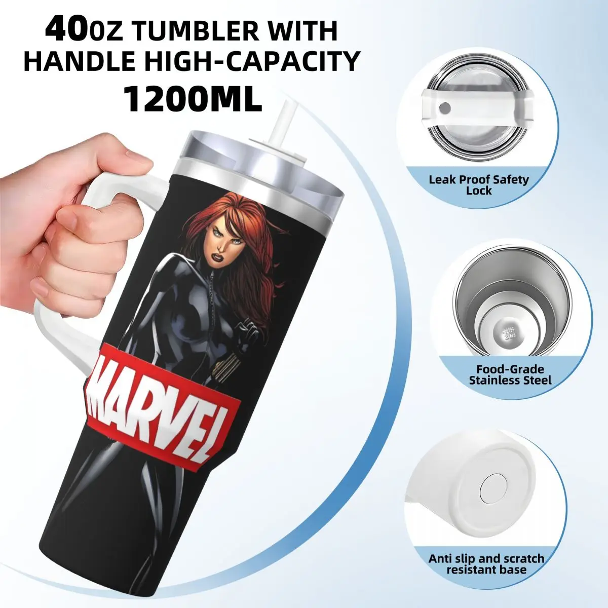 Marvel Black Widow Stainless Steel Tumbler Camping Mugs Cup Thermal Cups Heat Preservation Cold and Hot Milk Tea Water Bottle