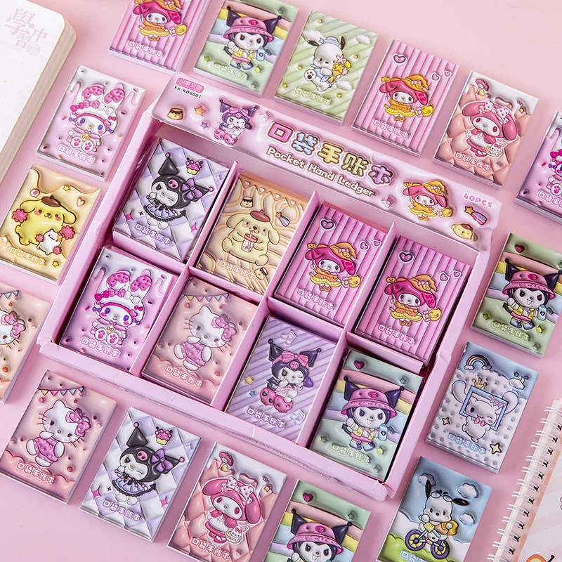 40pcs/lot Sanrio Pochacco Melody Cinnamoroll Notebook Cute Mini Portable Note Book Diary Planner Stationery Gift School Supplies