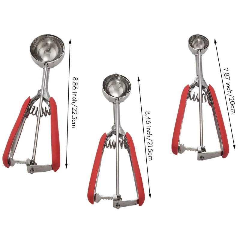 Stainless Steel Kitchen Fruit Ice Cream Scoop Set,Cookies Spoon Food Portioner Scoop Salad Meatball Pastry Tools,3 Pcs