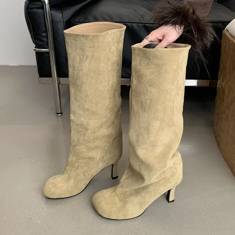 Zimowy styl uliczny okrągłe Toe buty do kolan damskie Punk buty na cienkich wysokich obcasach buty damskie długie botki Zapatos De Mujer