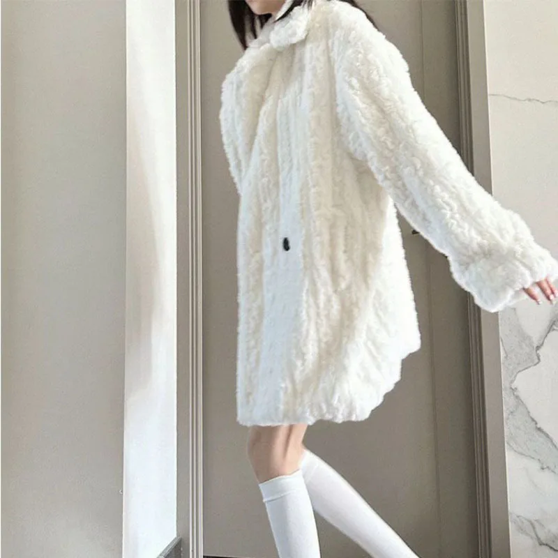 Imitation Lamb Fur Jacket Women Overcoat New Autumn Winter Thick Warm Parker Coat Fashion Loose Double-Breasted Fur Coat Outwear