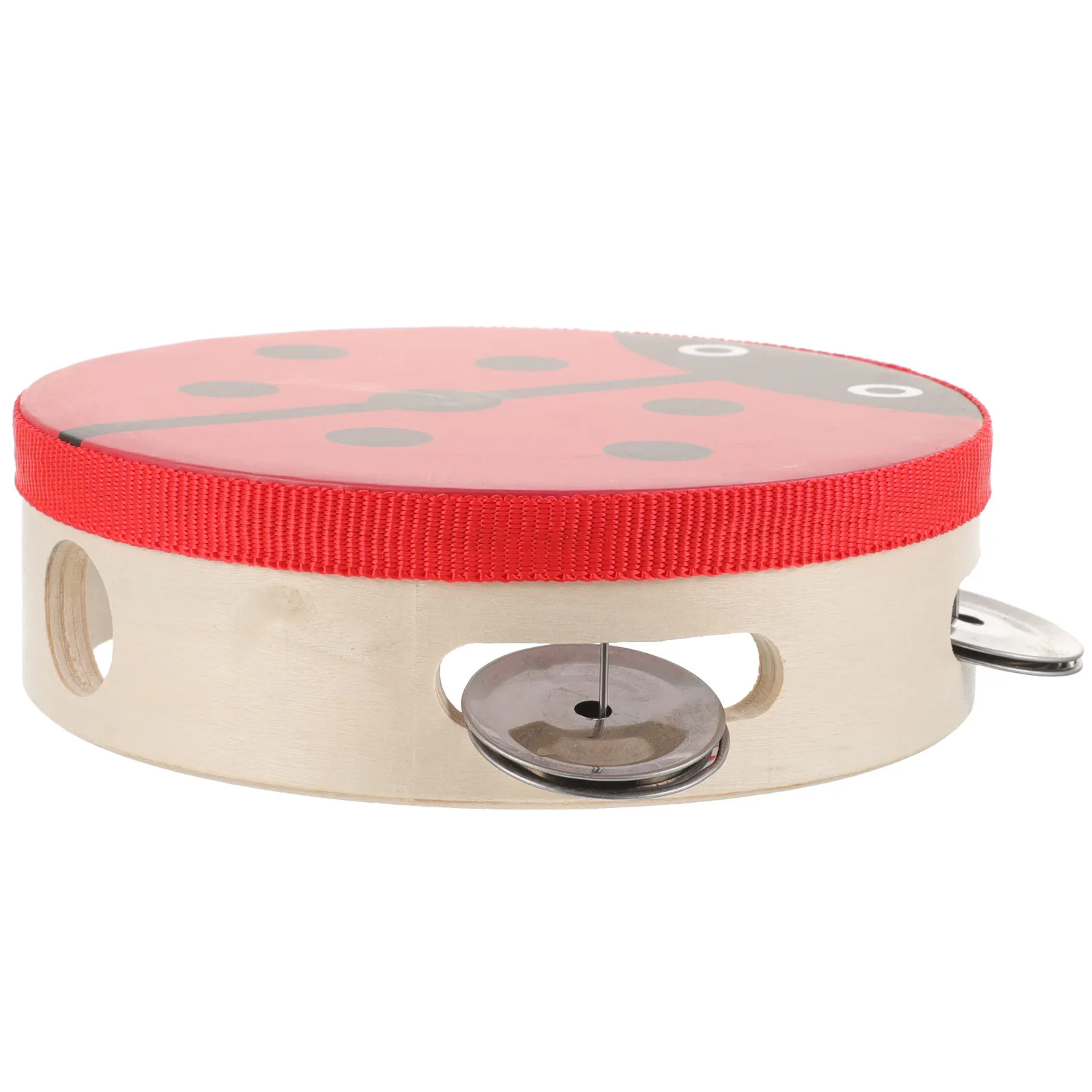Educational Drum Bell for Handheld Tambourine Style Percussion Instrument with Cute Ladybug Print Bright Color
