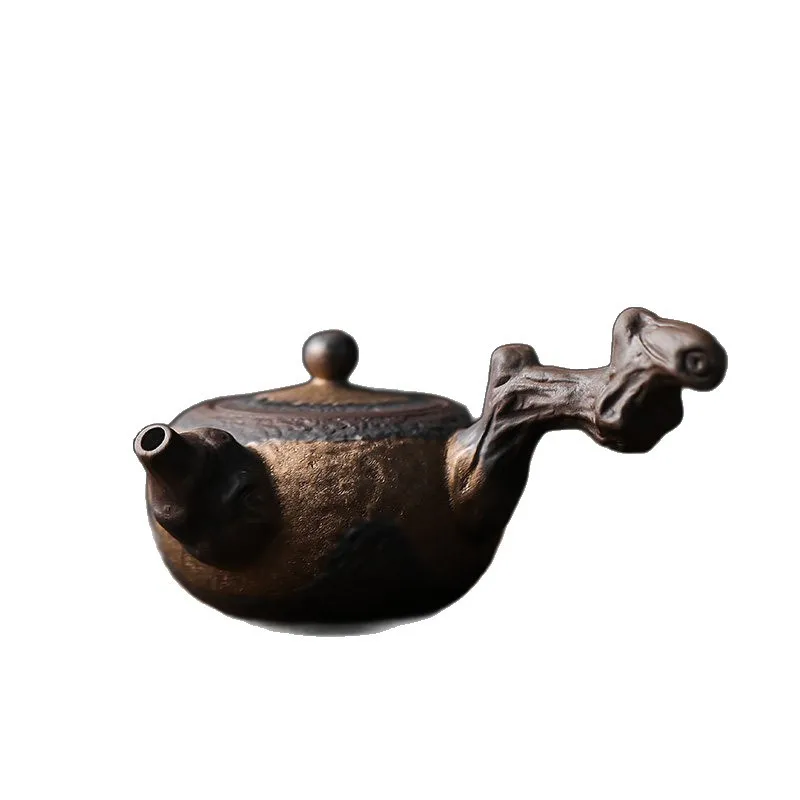

CX coarse pottery dead wood side handle pot handmade old rock mud teapot