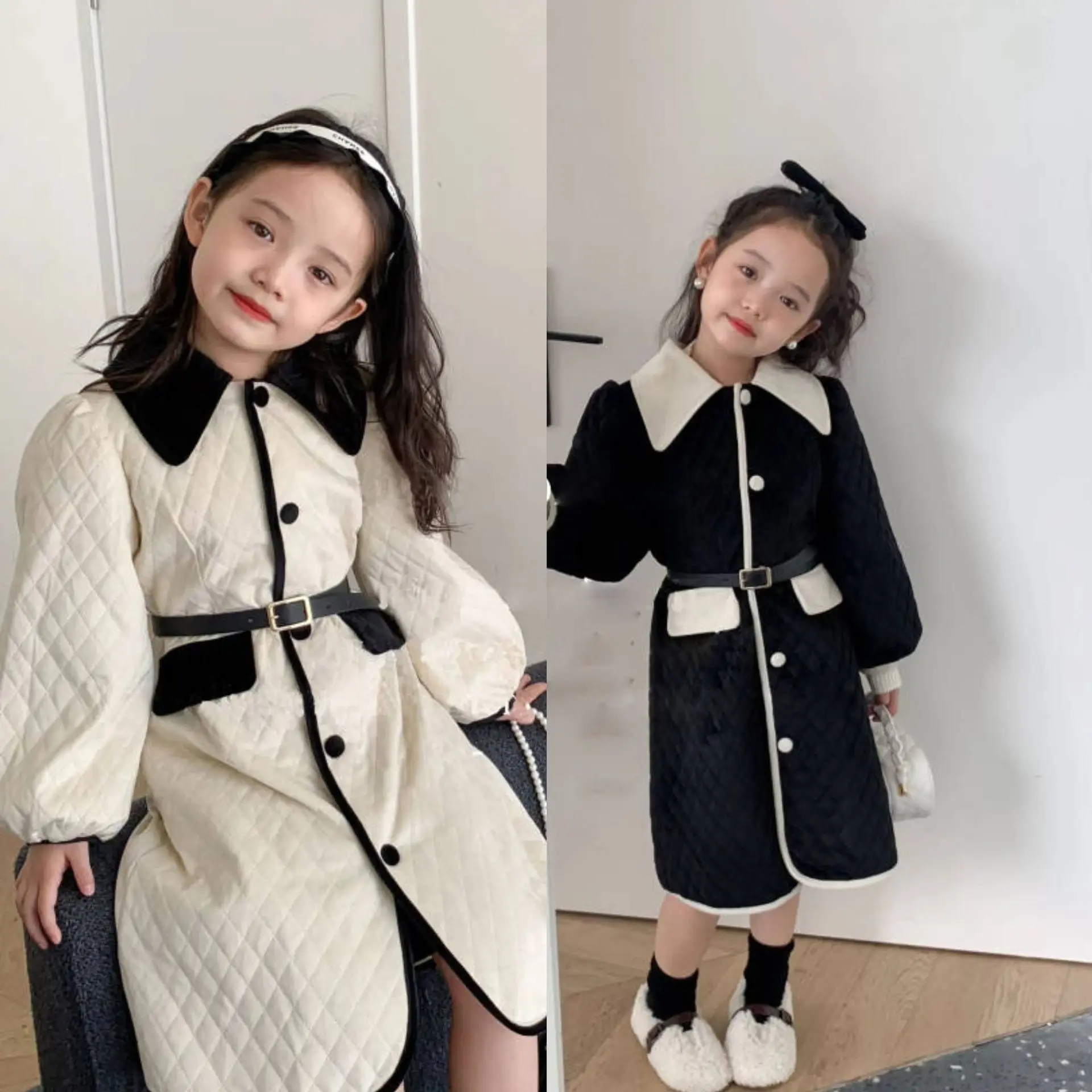 Girls Temperament Dress Autumn and Winter Padded Skirt Children Skirt Children Clothing Warm Fashion Solid  Winter Dress