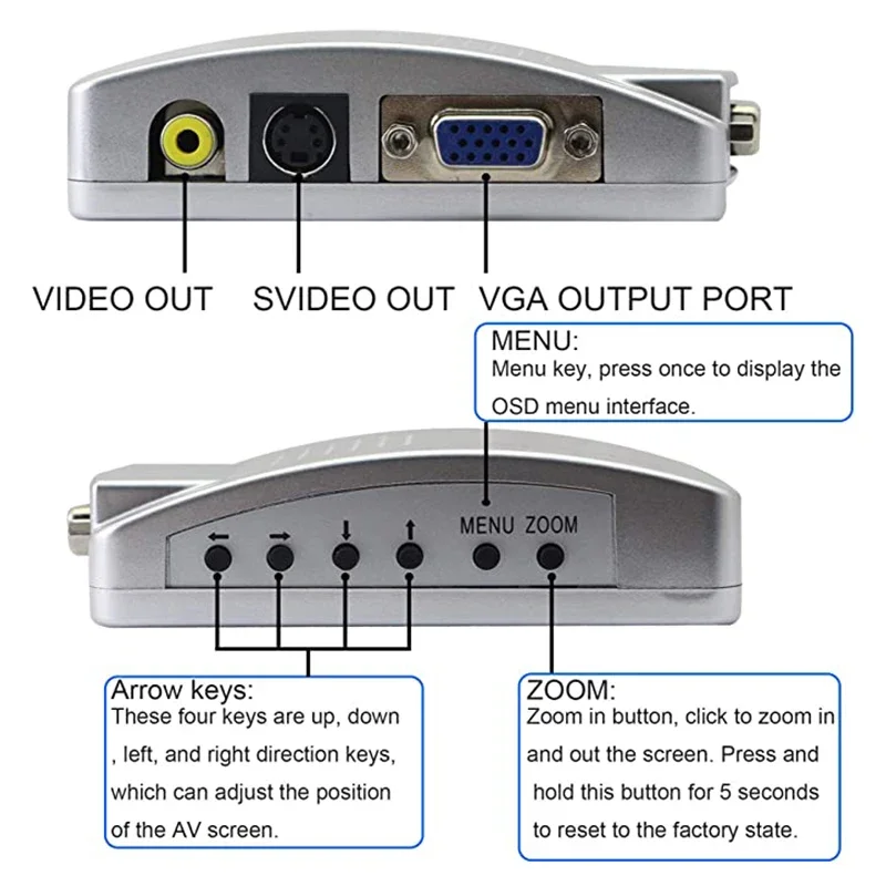 VGA to TV AV RCA Signal Adapter Converter Video Switch Box Composite Support NTSC PAL for Computer Display Laptop