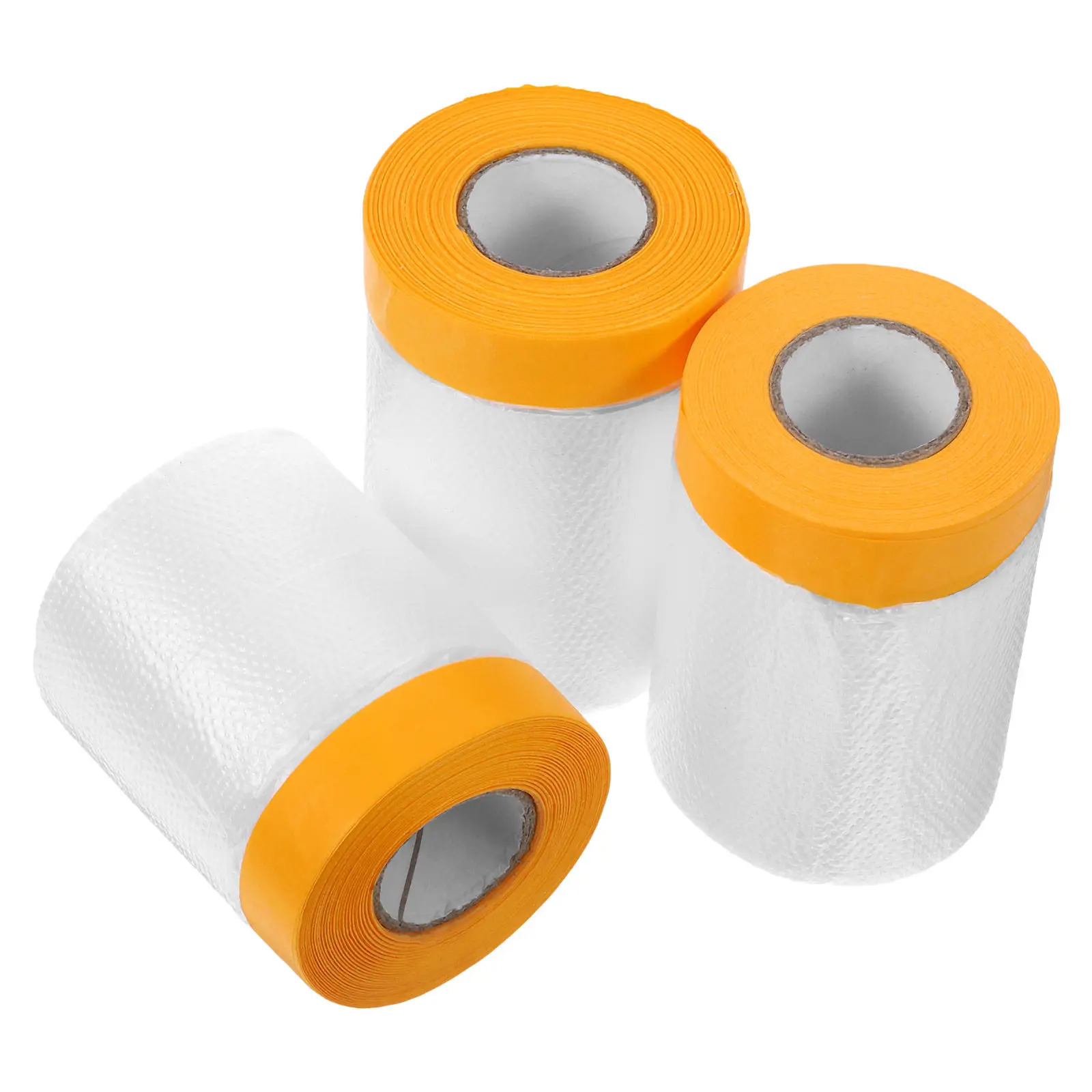 

3 Rolls Adhesive Masking Film with Tape Heavy Duty Paint Protection Plastic Sheeting for Cars Furniture Floors Auto Body