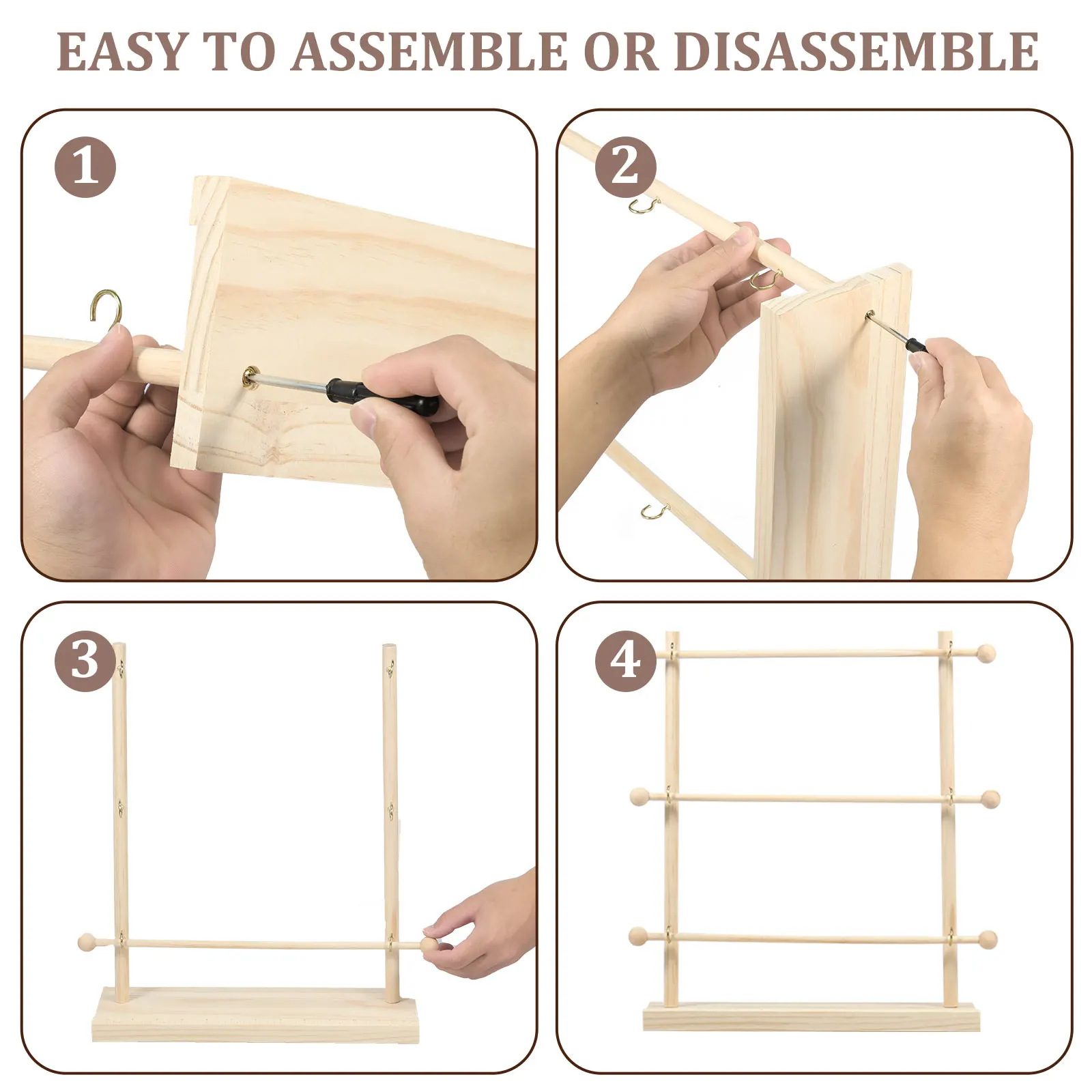 Ribbon Organizer 4 Tiers Wooden Ribbon Rack Storage Display Shelf Craft Ribbon Stand for Craft Room Flower Store Cake Shop