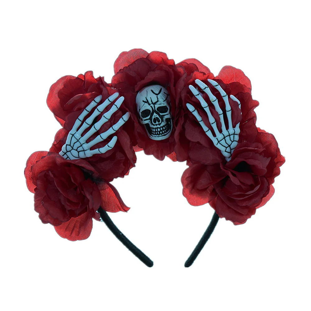 Diadema de hada para el Día de los muertos, corona Floral de Rosa Bloomy, calavera de araña aterradora, Aro para el cabello de fiesta, accesorios para el cabello