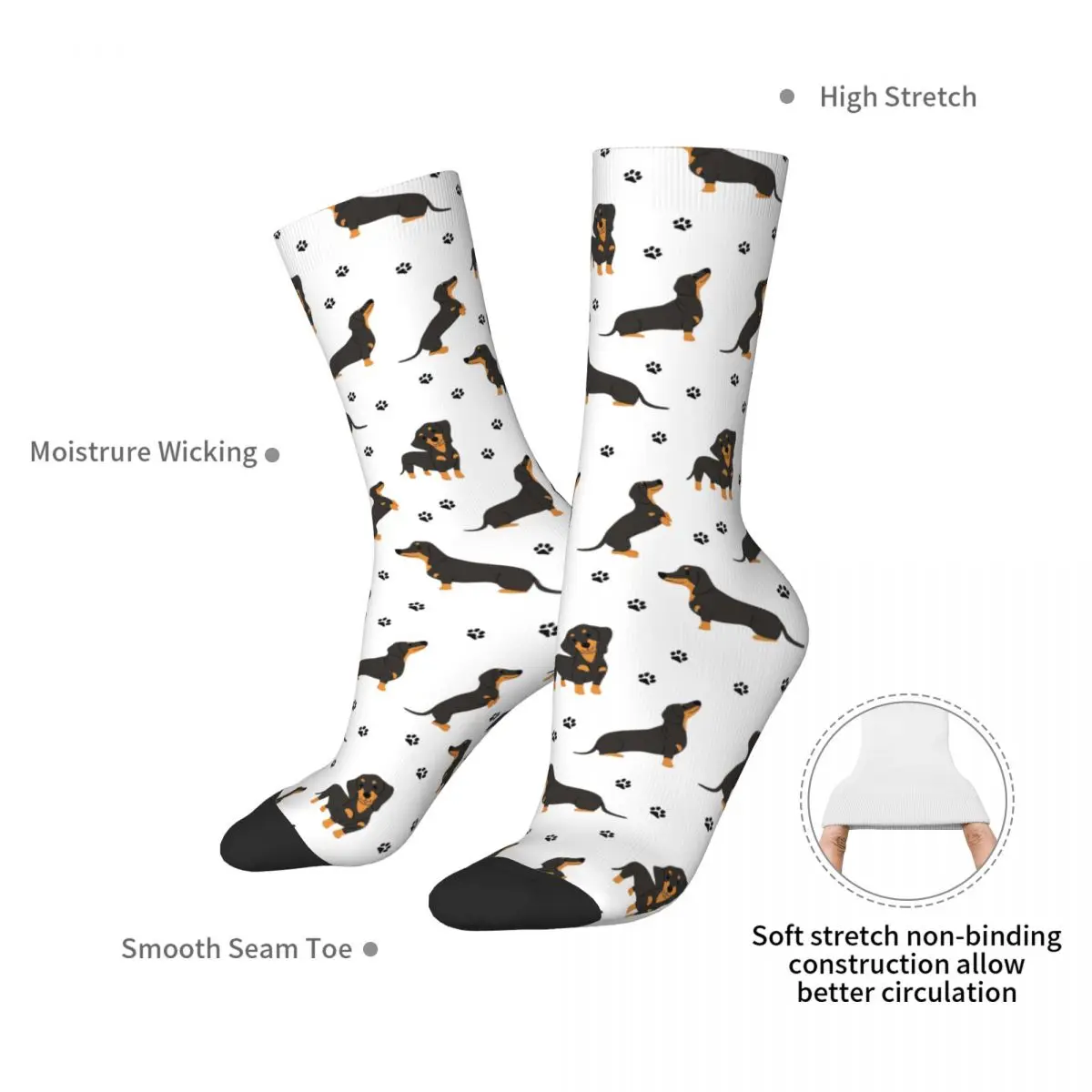 Dachshund Dog Pattern With Dog Paws Socks Harajuku Super Soft Stockings All Season Long Socks Accessories for Unisex Gifts