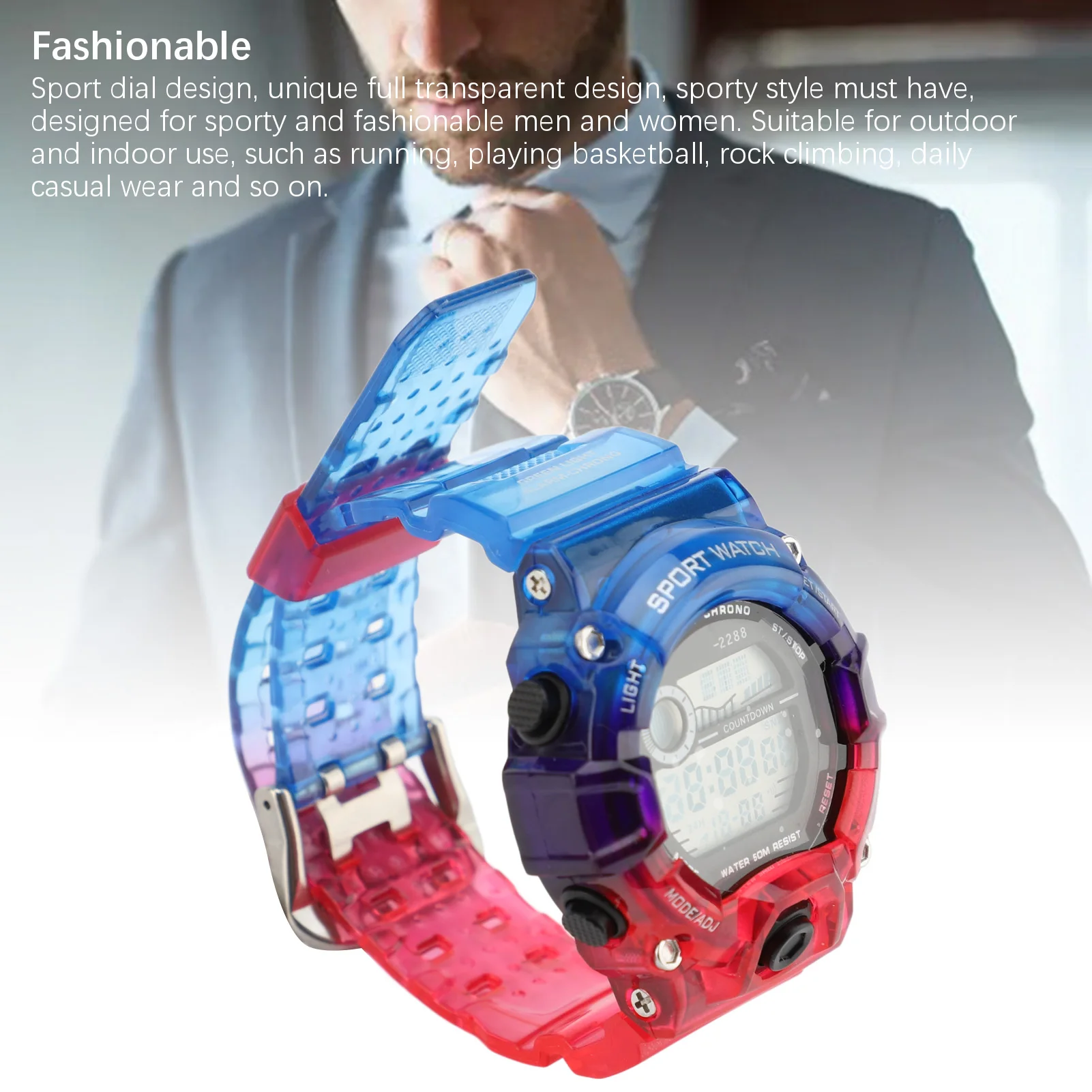 Dual Time Chronograph Watch Multifunction Round Digital Watch 50m Water Proof Electronic Watch Luminous Countdown for Outdoor