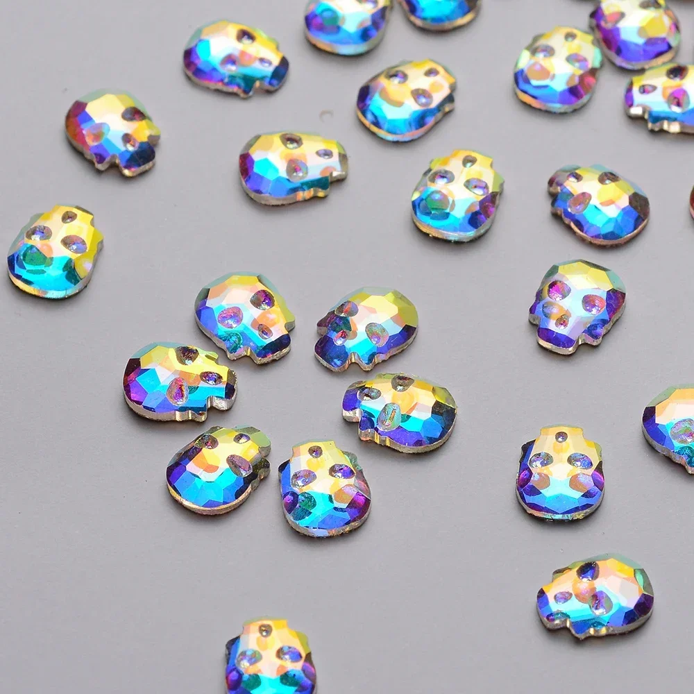 30pcs Skull Shape 6*8mm Crystal AB Flat Back Fancy Nail Art Crystal Rhinestones For Wedding Personality Design Beads