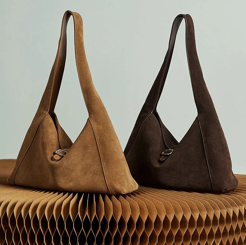 NIKI BAGS suede cowhide leather bucket shoulder bag hobo tote handbag High-quality large-capacity commuting bag women vintage