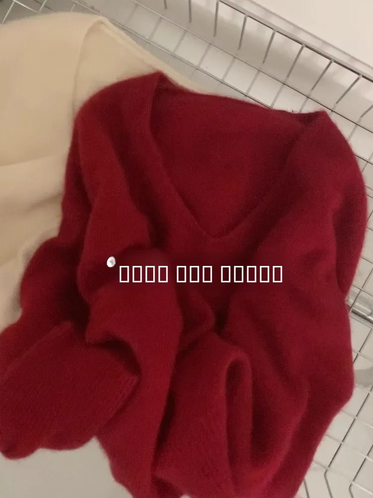 سترة نسائية محبوكة فضفاضة باللون الأحمر من Cisas V-Ne ناعمة ومريحة كسول ملابس داخلية للخريف والشتاء ملابس علوية من Ele Personali