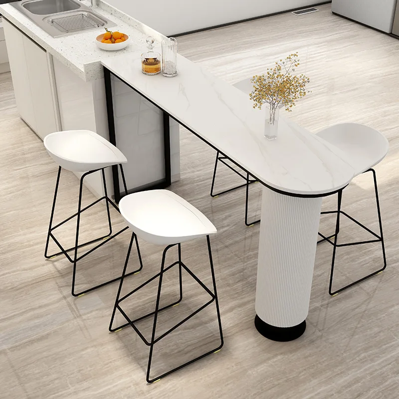 Nordic modern home interior partition by wall, window, small bar, balcony, rock slab bar table, tall long table