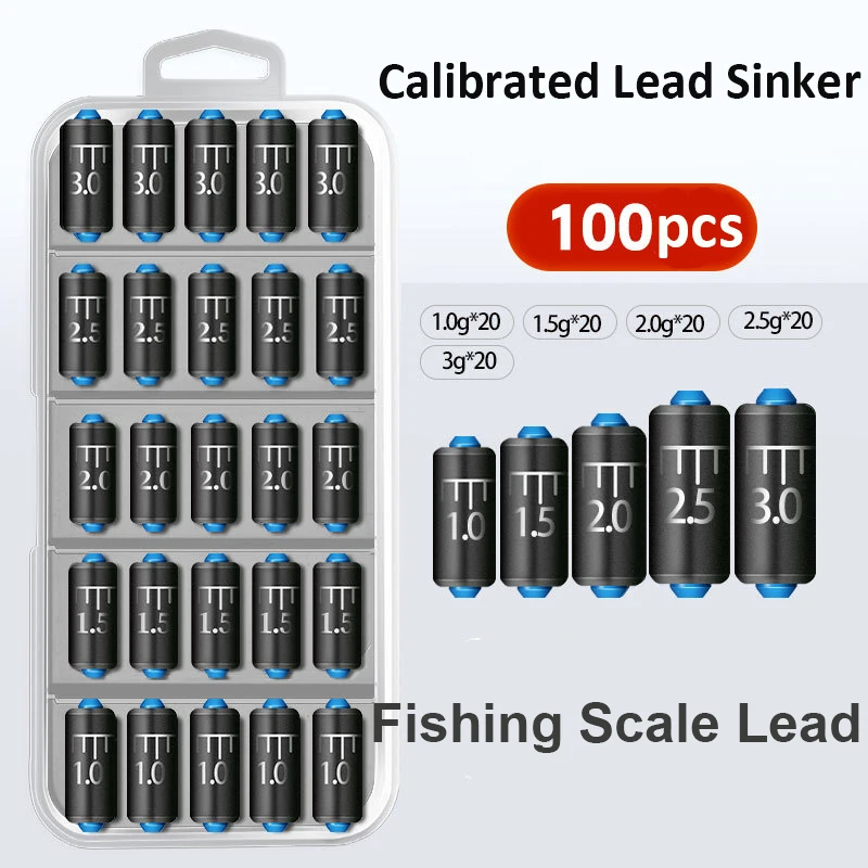 100Pcs Scale Fishing Lead Sinker Professional Far Throw 1.0g To 3.0g Lead Sinker with Accurate Scale for Outdoor Fishing Tackle