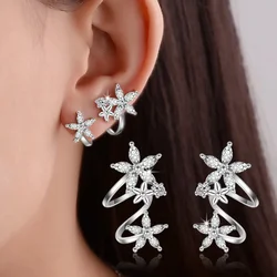 Women's Fashion Muti-Flower Stud Earrings Shiny Zirconia Cuff Earrings Instagram Hot Charming Wedding Earring Piercing Jewelry