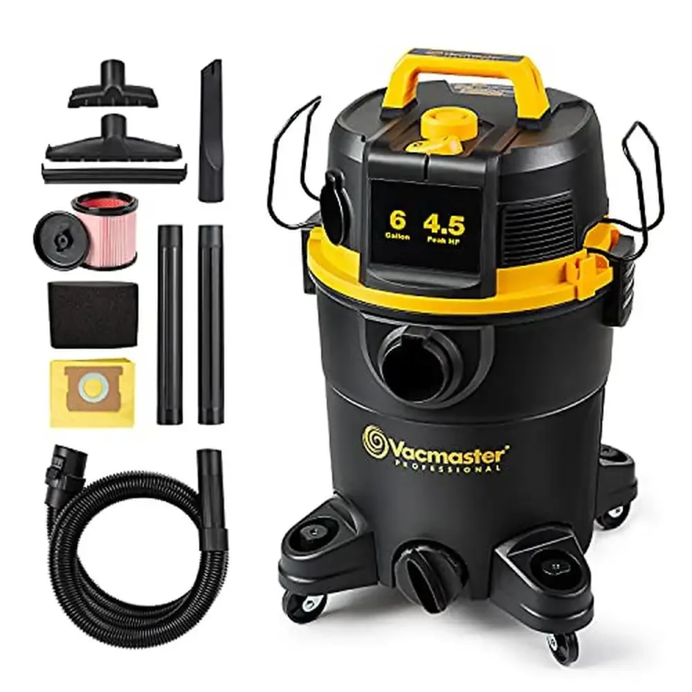 6-Gallon Wet/Dry Shop Vacuum with Filter Cleaning System & Multiple Accessories Powerful & Compact Household or Jobsite Cleaning