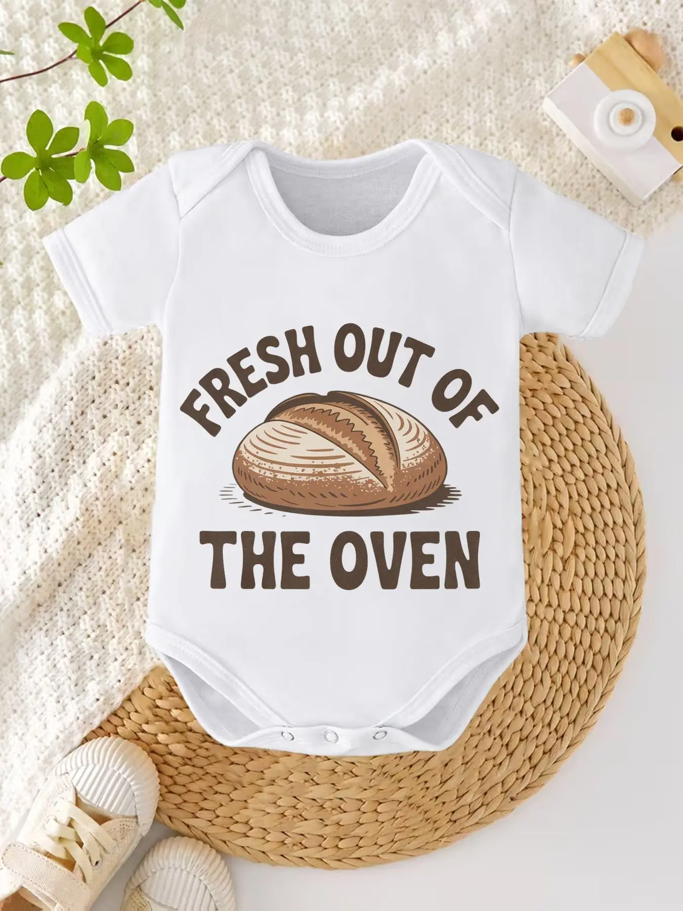 100% Cotton Baby Bodysuit Funny Fresh Out of The Oven Bread Print Romper Soft Breathable Infant Jumpsuit Newborn Outfit
