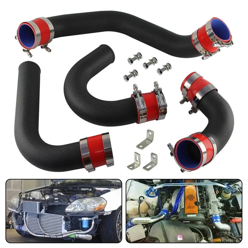 Aluminum Front Mount Intercooler Piping Hose Kit for Toyota Chaser MARK II JZX110 1JZ-GTE 2.5L Torbo Engine 00-04 Black/Blue/Red