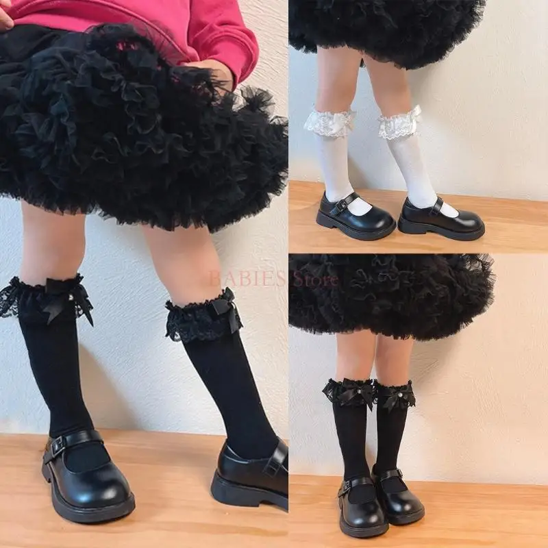 

C9GB Cotton Knee High Socks with Lace Ruffle Details, Comfortable Length Stocking Fashionable Ankle Socks for Kids