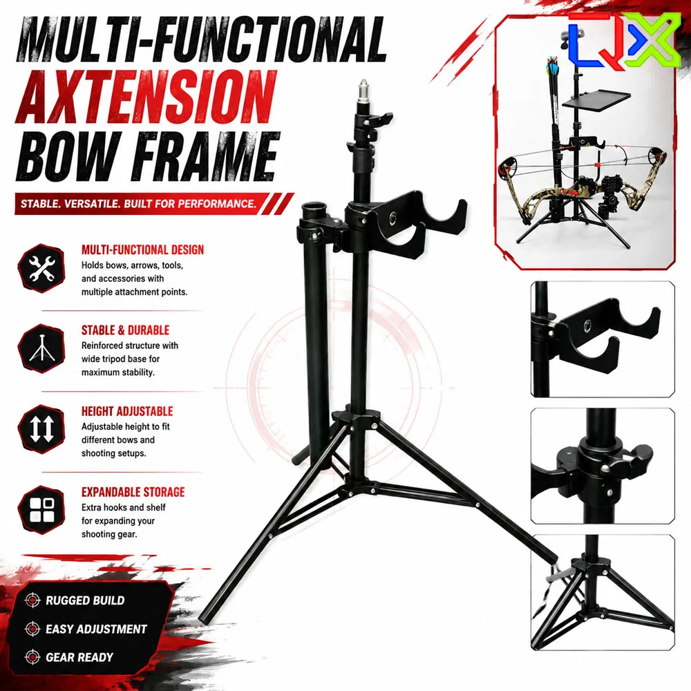 QX Multifunctional Archery Bow Stand Outdoor Floor Rack Adjustable Storage Holder for Compound Recurve Hunting Bow Equipment