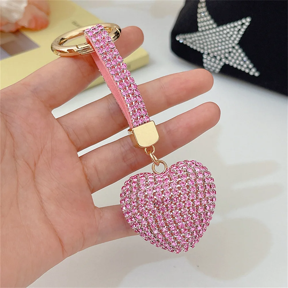 Rhinestone Heart Keychain Bling Shining Full Crystal Key Ring Jewelry Accessories Bag Pendant Car Hanging Ornament Special Gift